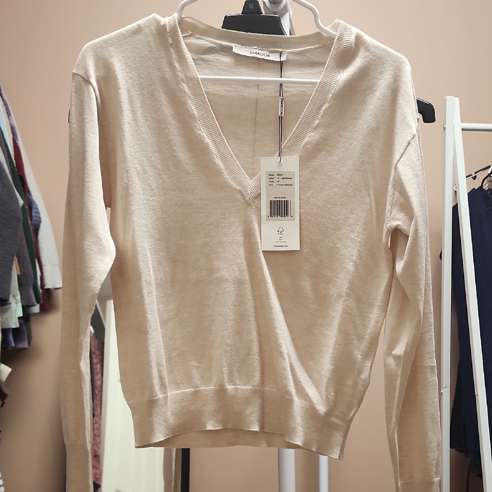 Thakoon Beige V-Neck Women's Sweater Size XS
